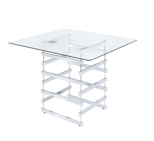 42" X 42" X 36" Clear Glass And Chrome Counter Height Table - AFS