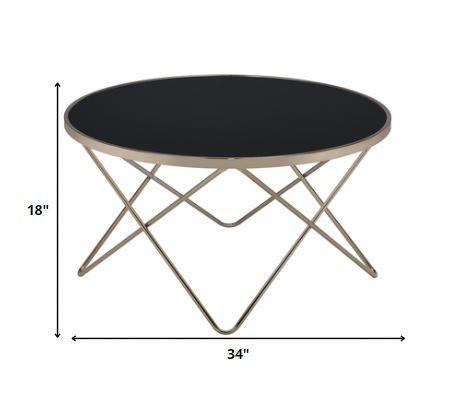 34" X 34" X 18" Black Glass And Champagne Coffee Table - AFS