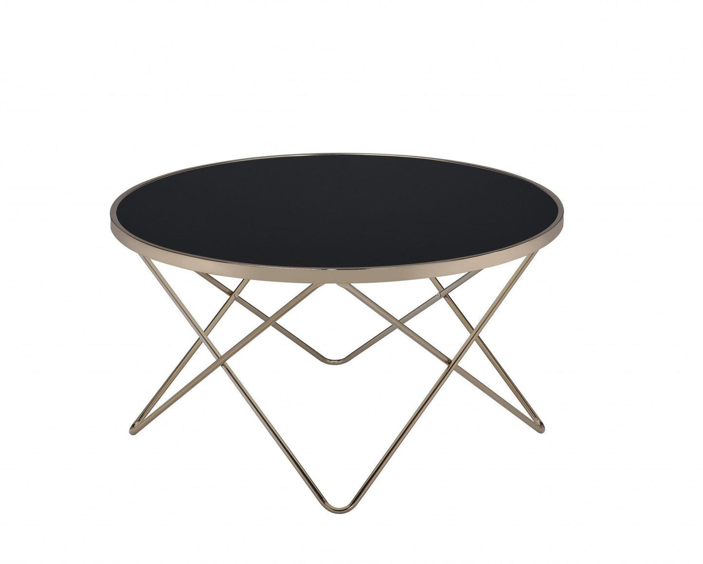 34" X 34" X 18" Black Glass And Champagne Coffee Table - AFS