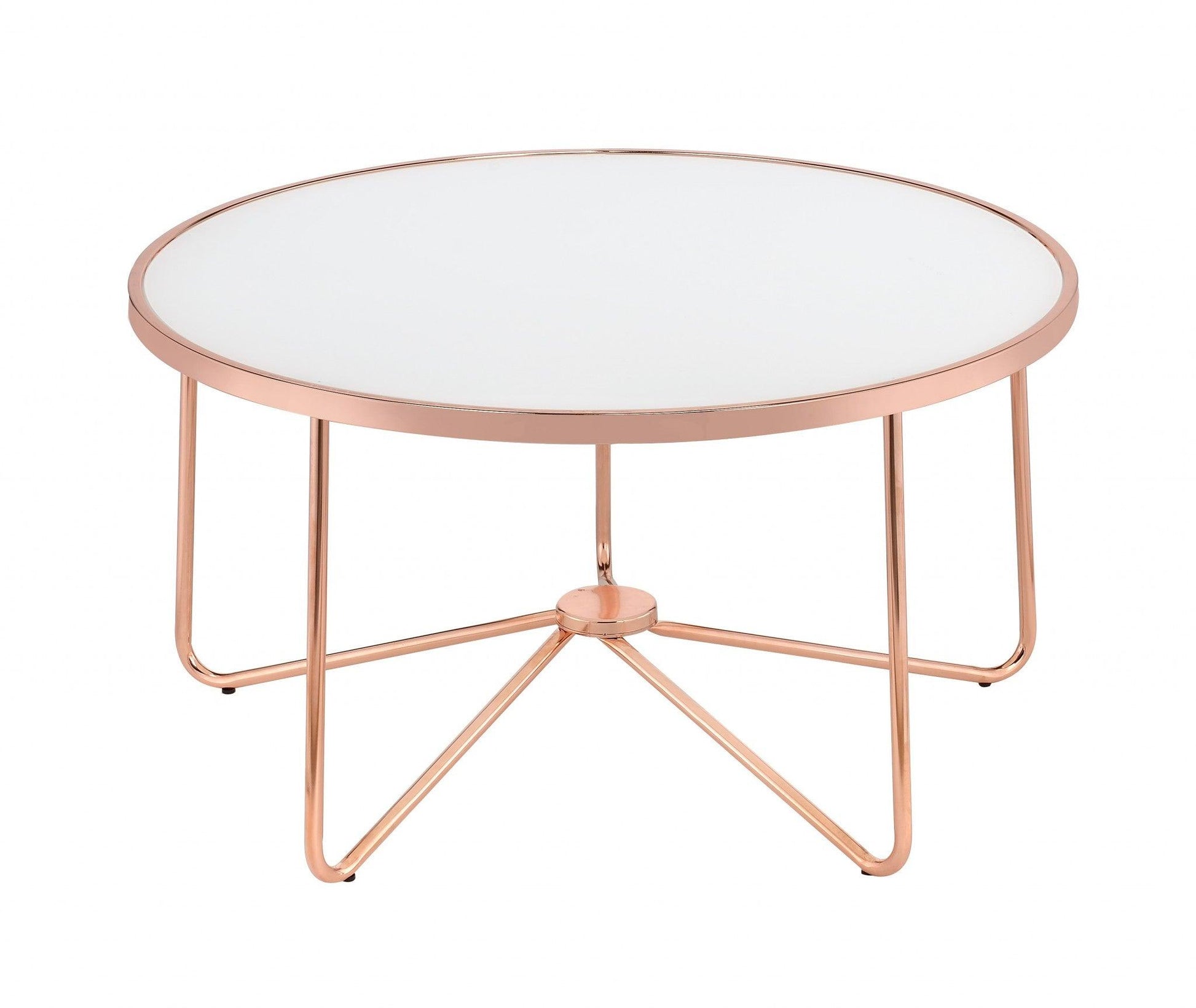 34" X 34" X 18" Frosted Glass And Rose Gold Coffee Table - AFS