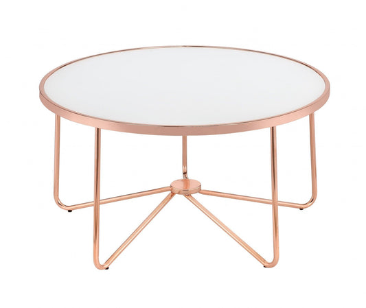 34" X 34" X 18" Frosted Glass And Rose Gold Coffee Table - AFS