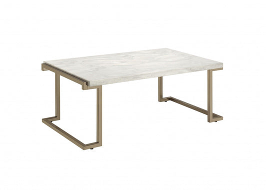 Rectangular Marble Top with Champagne Metal Base Cofee Table - AFS