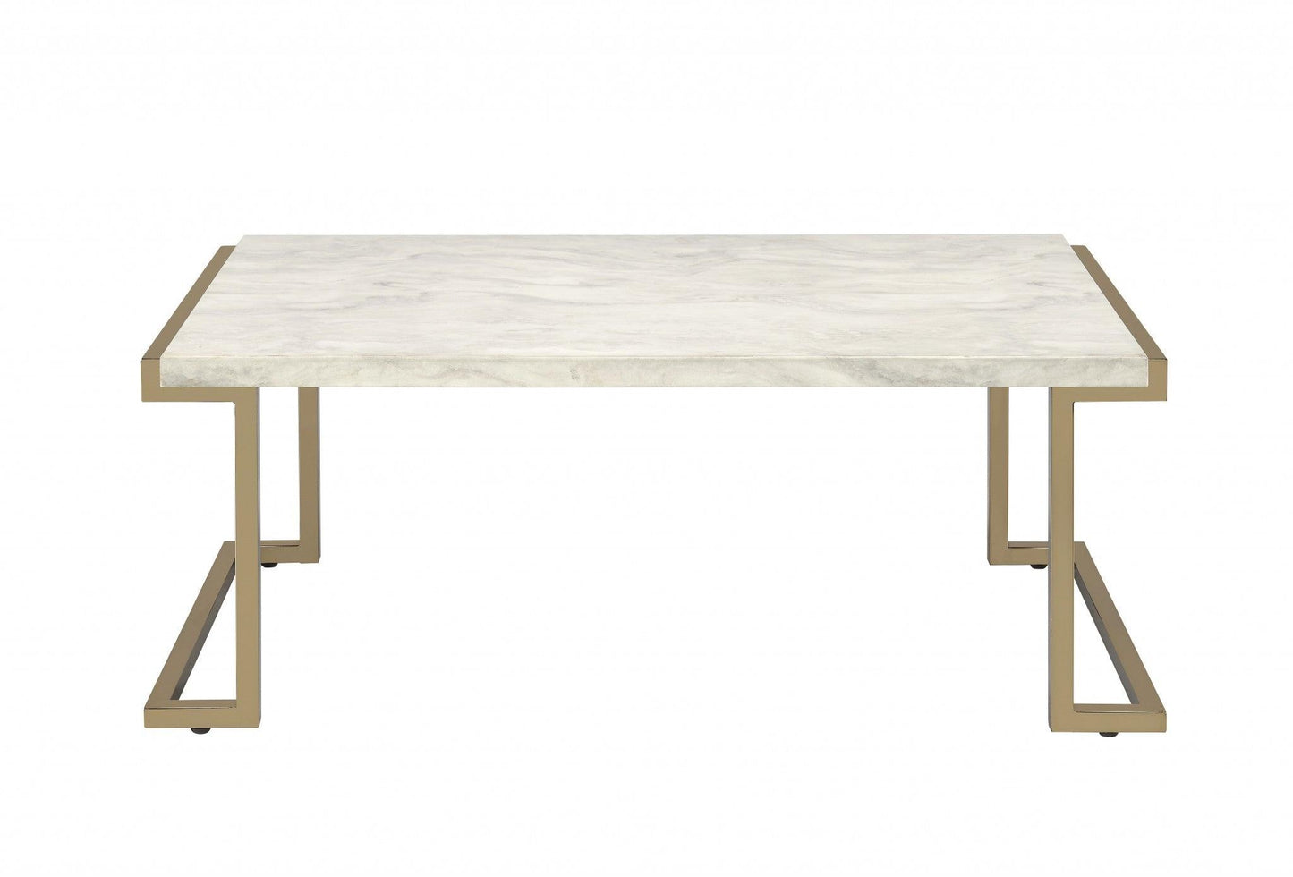 Rectangular Marble Top with Champagne Metal Base Cofee Table - AFS