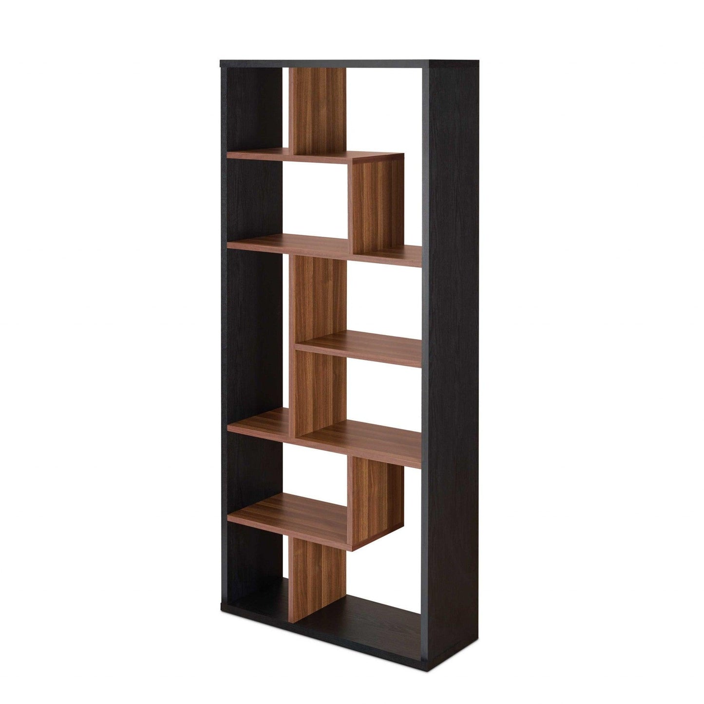 32" X 12" X 71" Black And Walnut Veneer Cube Bookcase - AFS