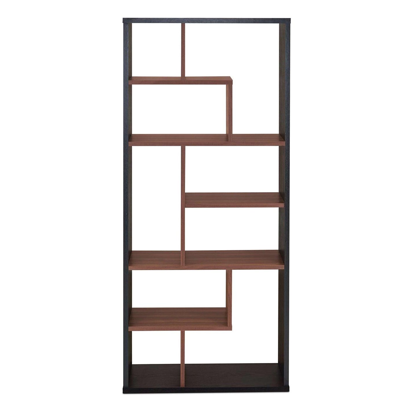 32" X 12" X 71" Black And Walnut Veneer Cube Bookcase - AFS