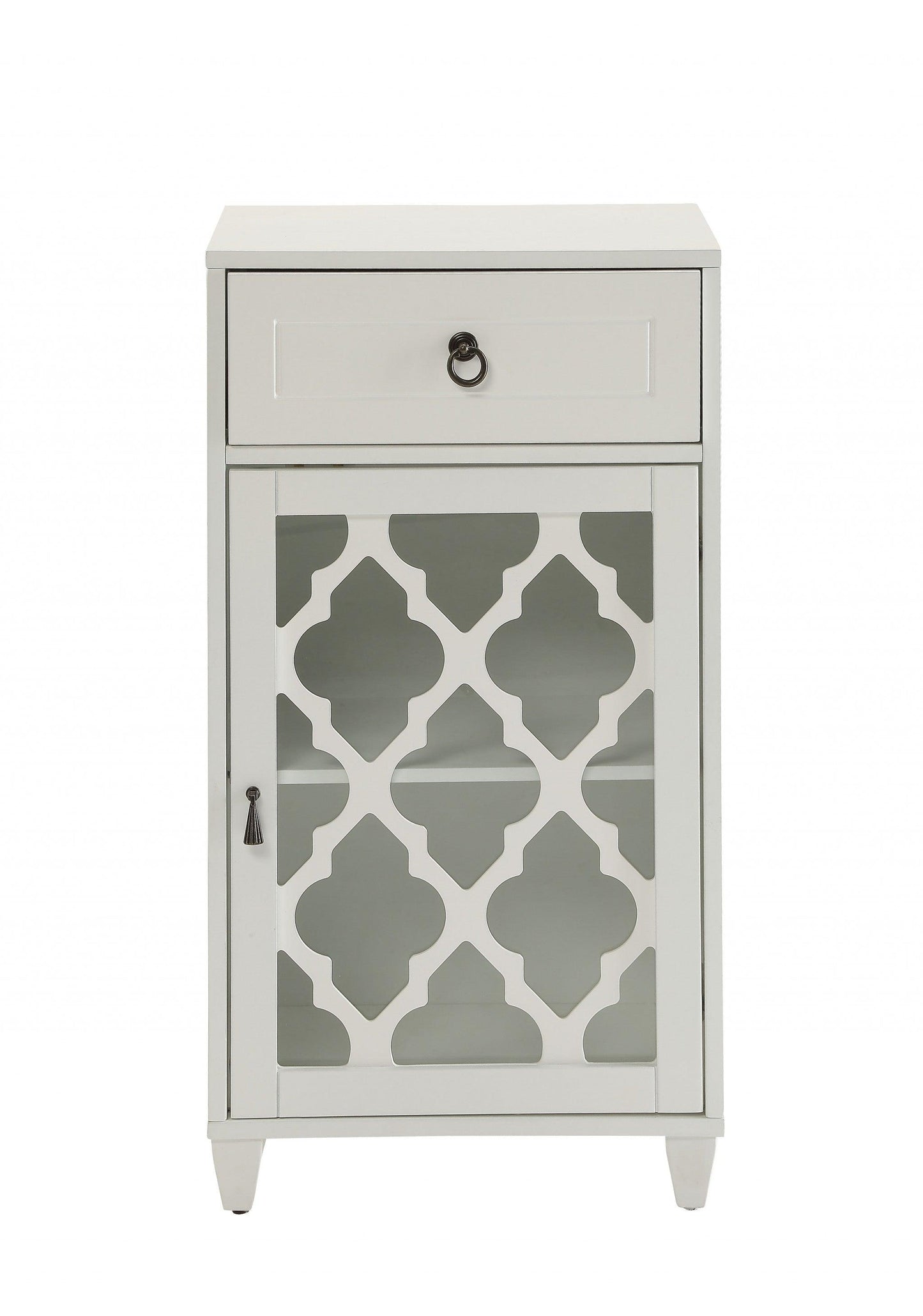 Fret Work Design Glass Door White Cabinet - AFS