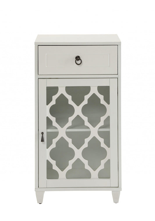 Fret Work Design Glass Door White Cabinet - AFS