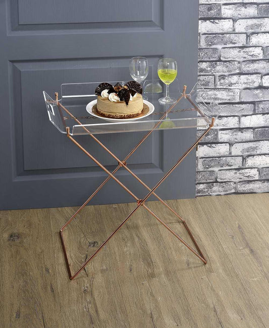 27" X 19" X 34" Clear Glass And Gold Serving Cart - AFS