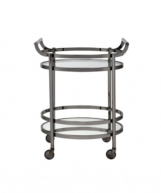 27" X 19" X 34" Clear Glass And Black Nickel Serving Cart - AFS