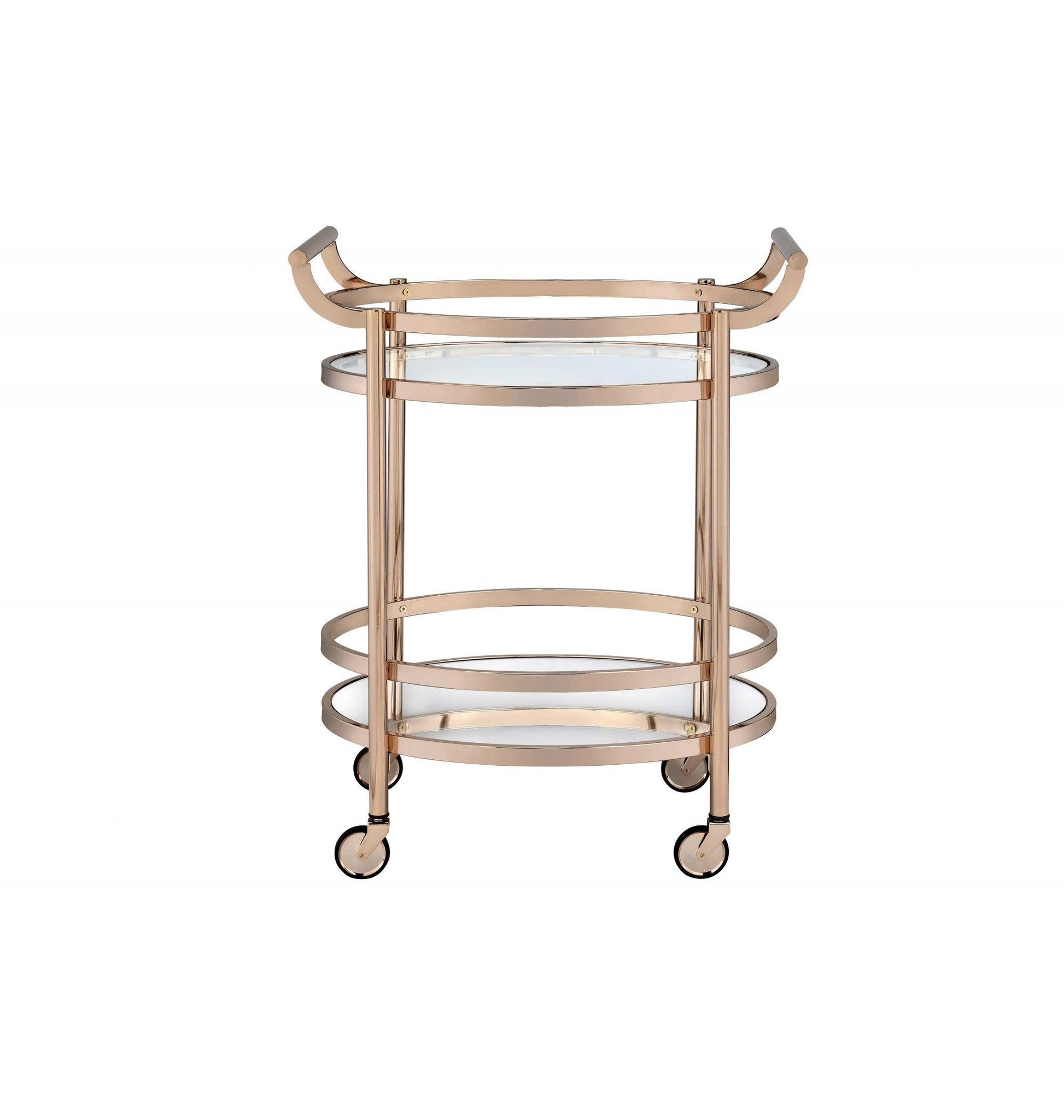 27" X 19" X 34" Clear Glass And Rose Gold Serving Cart - AFS