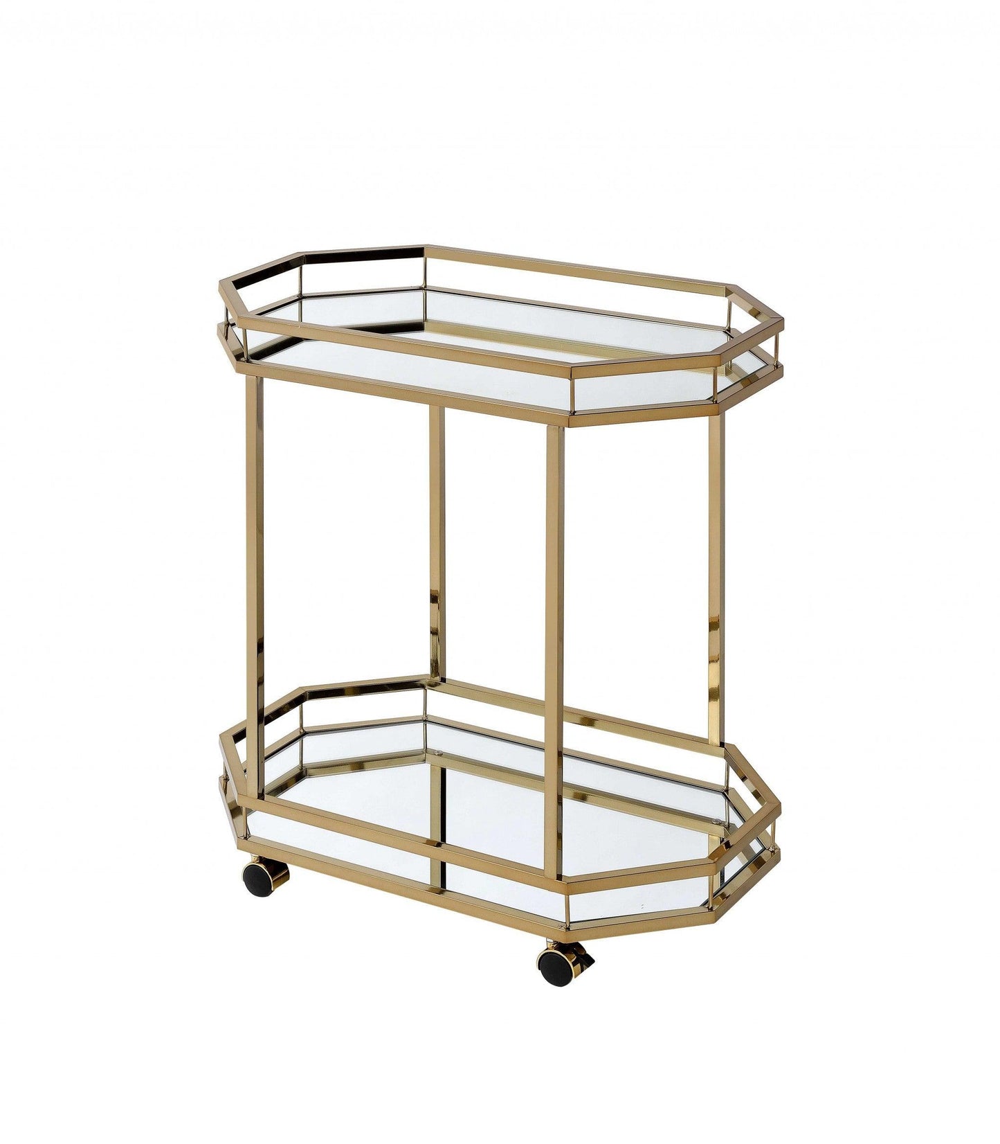 Champagne Finish Metal Serving Cart with 2 Mirror Shelves - AFS