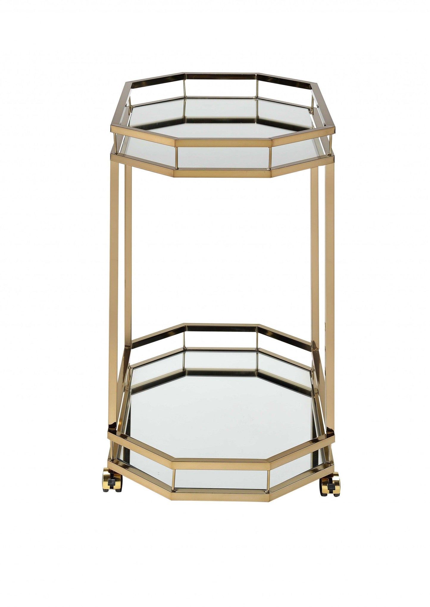 Champagne Finish Metal Serving Cart with 2 Mirror Shelves - AFS