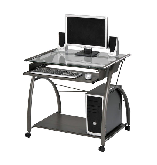 Sleek Pewter and Glass Computer Desk. - AFS