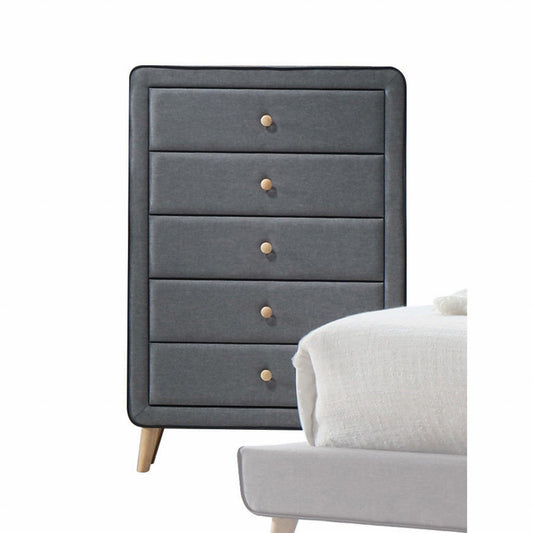 46" Light Gray Upholstery 5 Drawer Chest Dresser with light natural legs - AFS