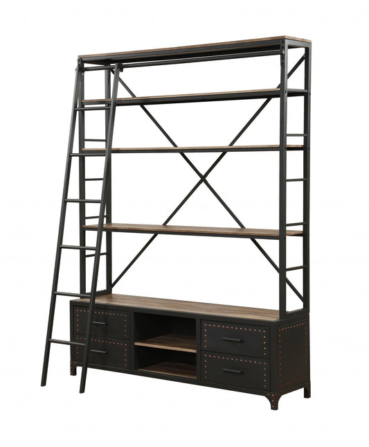 64" X 29" X 83" Sandy Gray Metal Tube Bookcase With Ladder - AFS