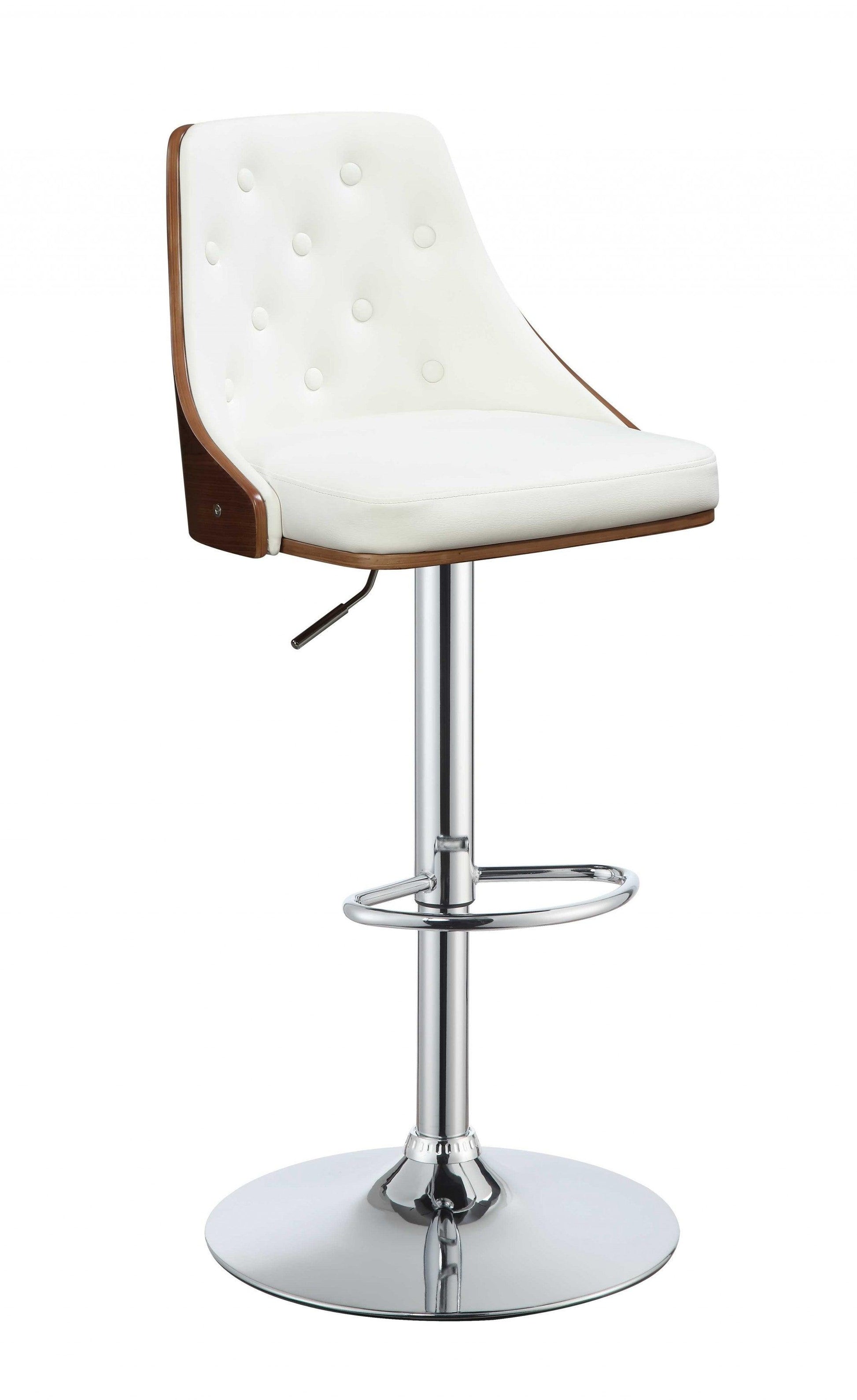 33" Cream White Faux Leather Adjustable Swivel Bar Stool with Metal Base - AFS