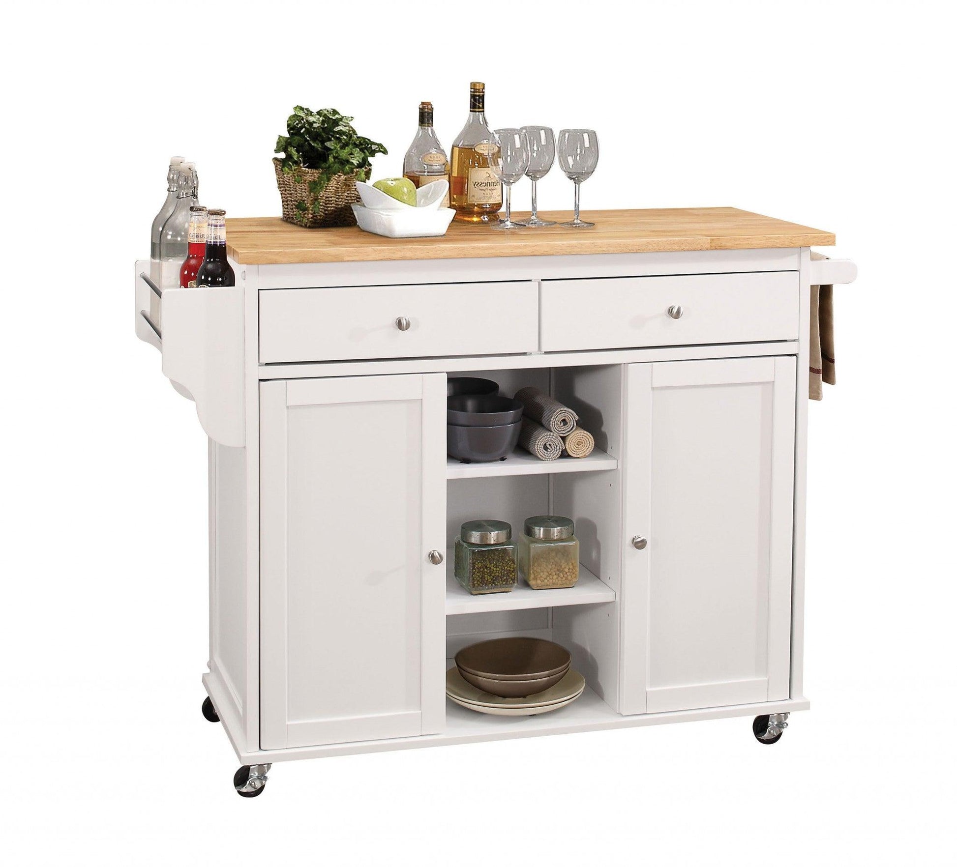 47" X 18" X 34" Natural And White Kitchen Island - AFS