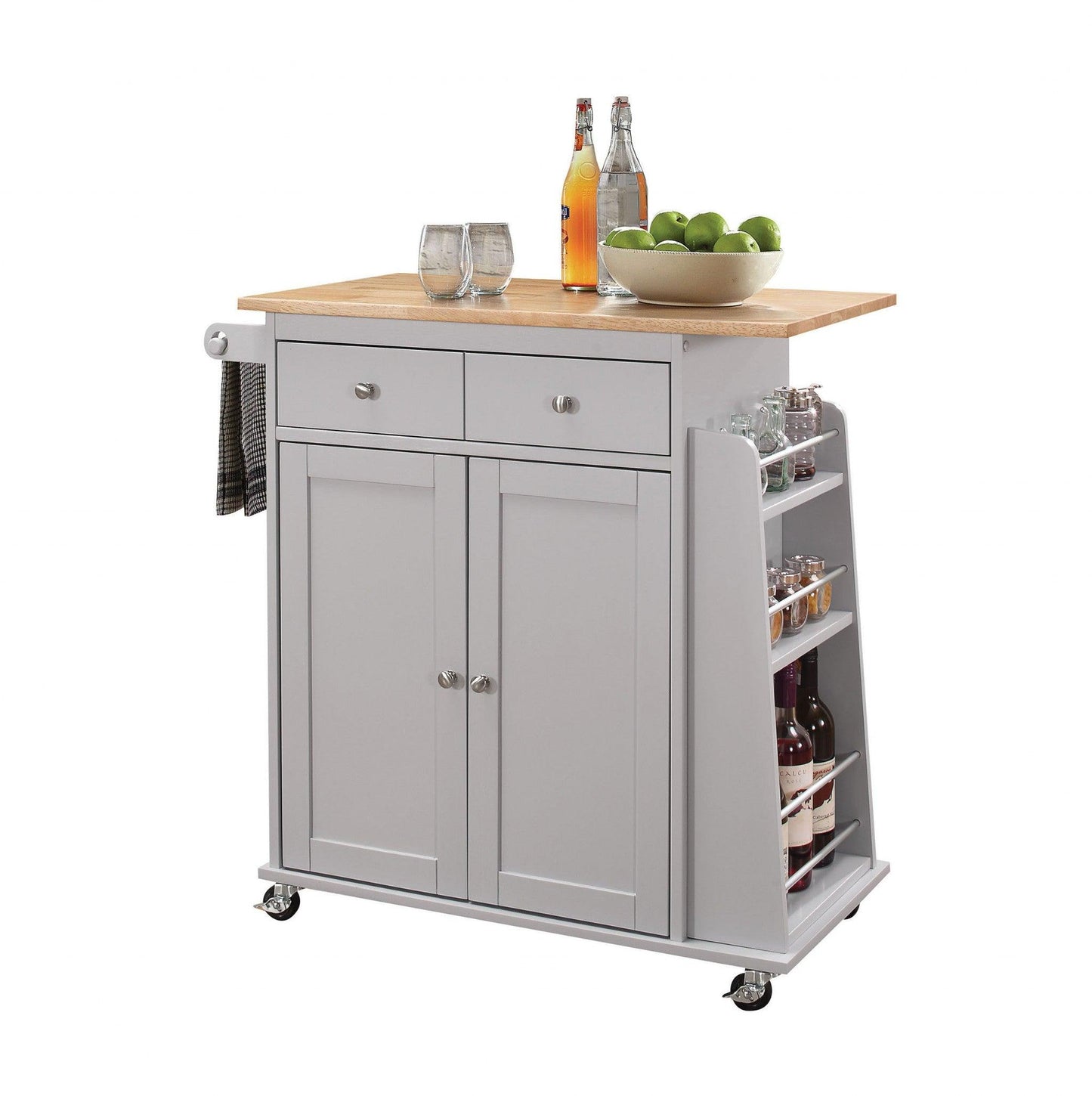 35" X 18" X 34" Natural And Gray Rubber Wood Kitchen Cart - AFS