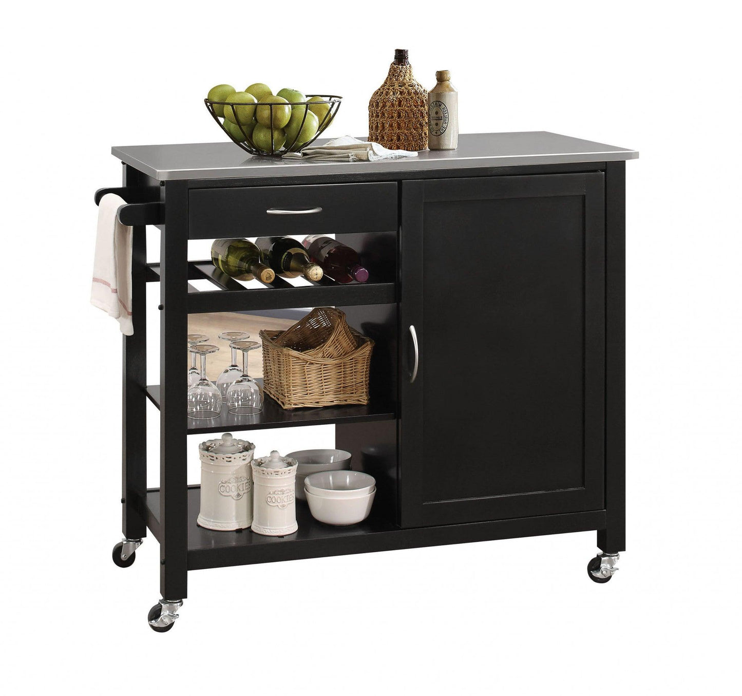 White and Stainless Rolling Kitchen Island or Bar Cart - AFS