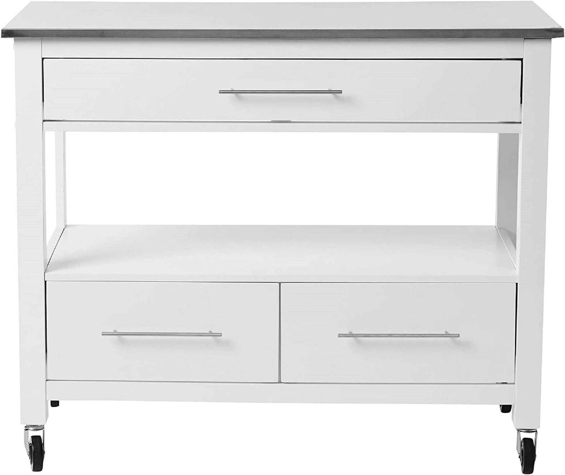 White and Stainless Rolling Kitchen Island or Bar Cart - AFS