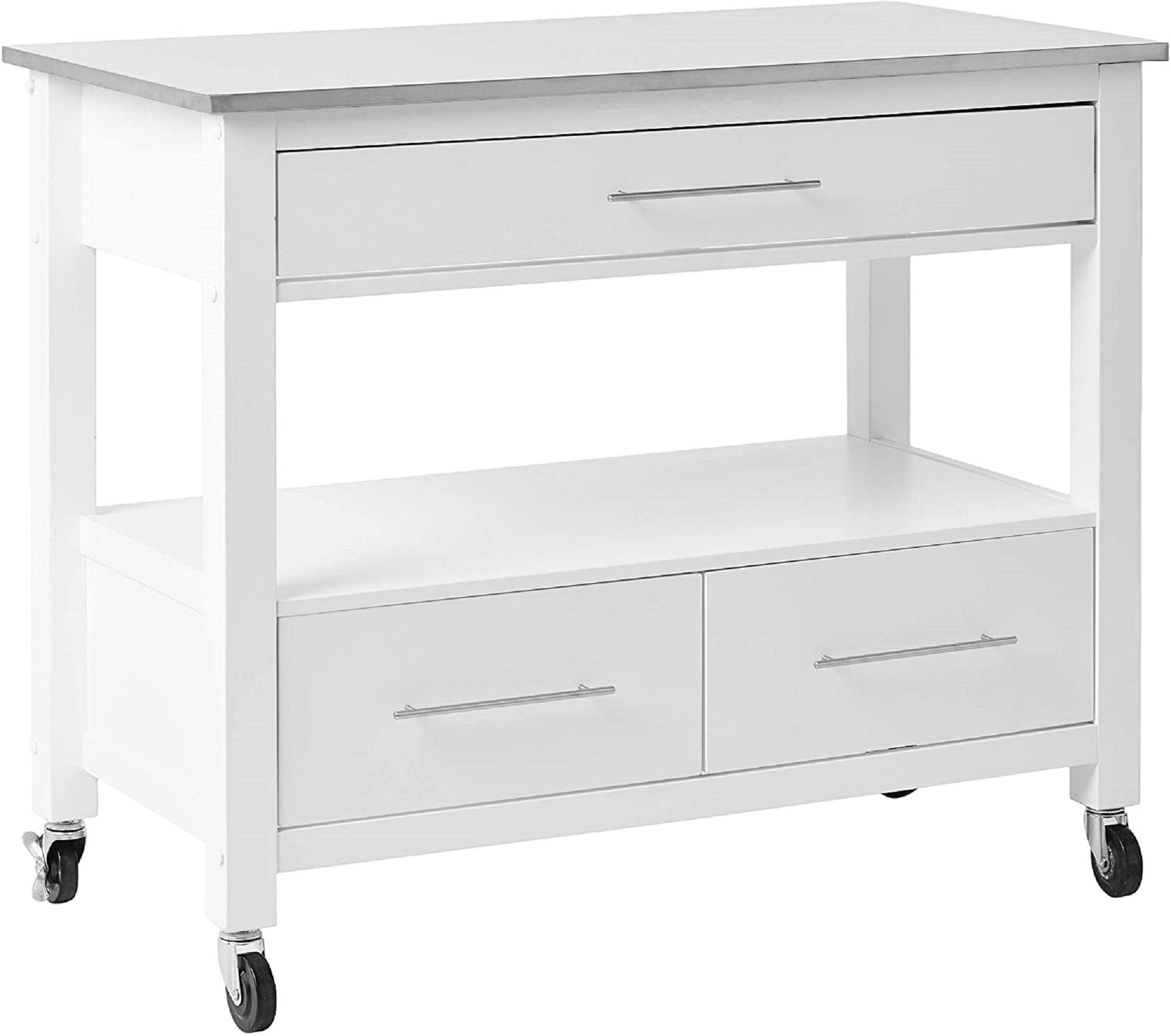 White and Stainless Rolling Kitchen Island or Bar Cart - AFS