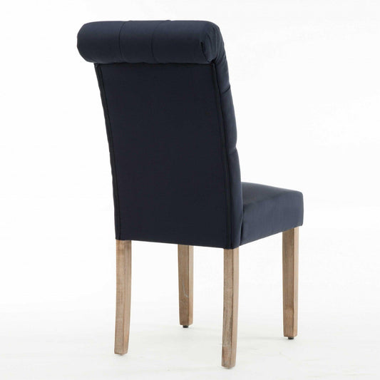 Blue Roll Top Tufted Linen Fabric Modern Dining Chair in a Set of 2 - AFS