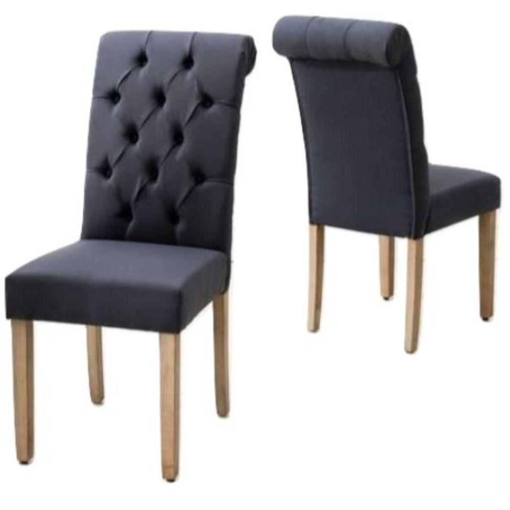 Blue Roll Top Tufted Linen Fabric Modern Dining Chair in a Set of 2 - AFS