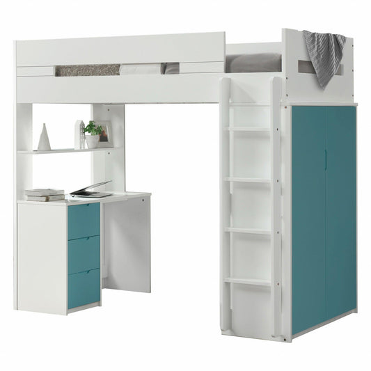 White and Natural Twin Loft Bed and Desk - AFS