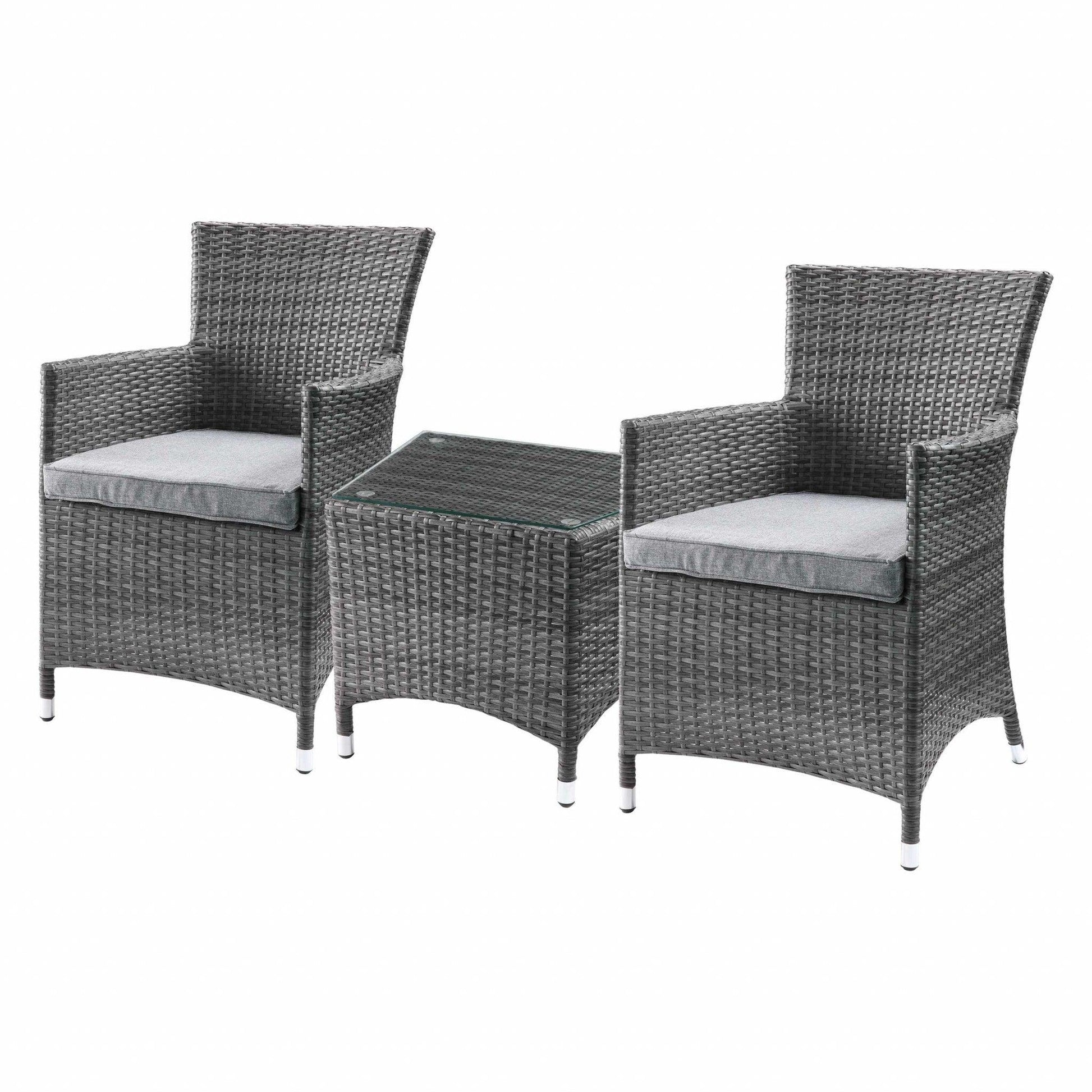 Updated Modern 3 Piece Gray Highback Wicker Patio Set - AFS