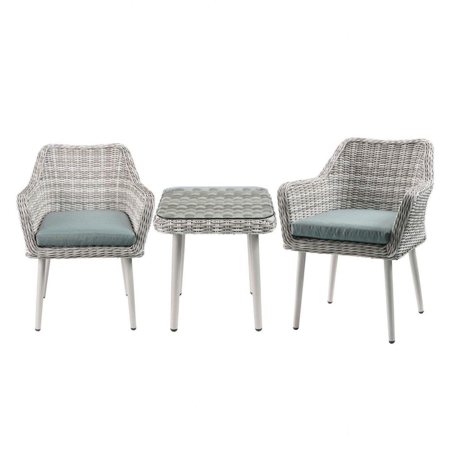 Updated Modern 3 Piece Gray Highback Wicker Patio Set - AFS