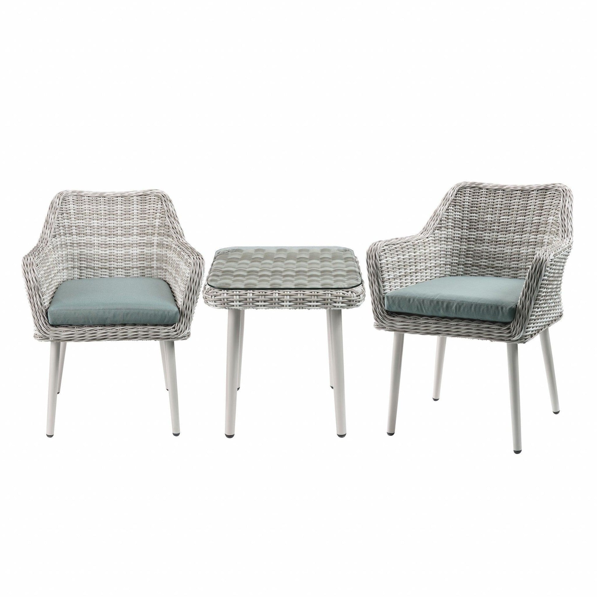Updated Modern 3 Piece Gray Highback Wicker Patio Set - AFS