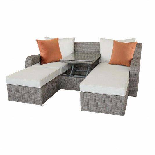 3 Piece Gray Wicker Patio Sectional And Ottoman Set - AFS