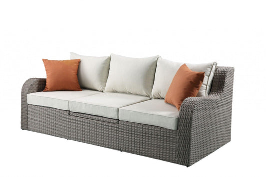 3 Piece Gray Wicker Patio Sectional And Ottoman Set - AFS