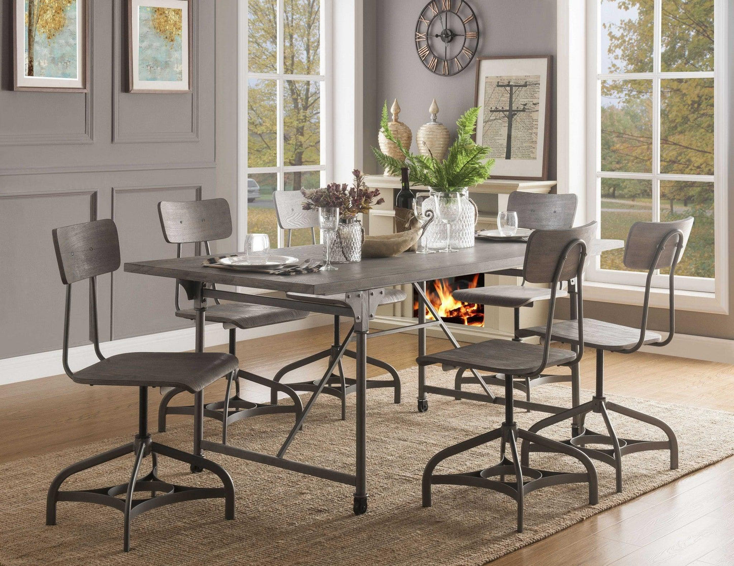 21" X 25" X 45" 2pc Gray Fabric And Gray Oak Side Chair - AFS