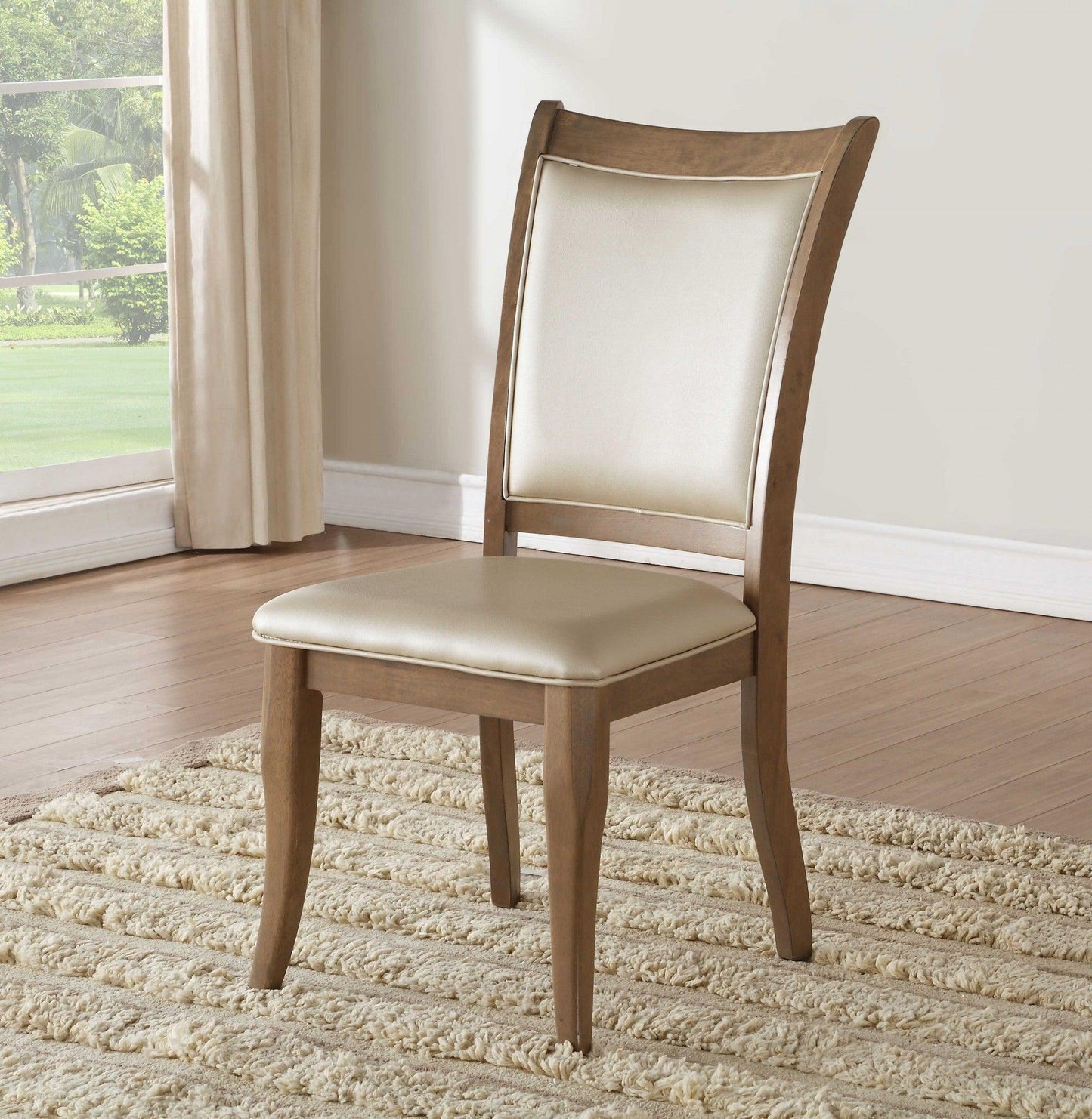 23" X 19" X 40" 2pc Beige Leatherette And Gray Oak Side Chair - AFS