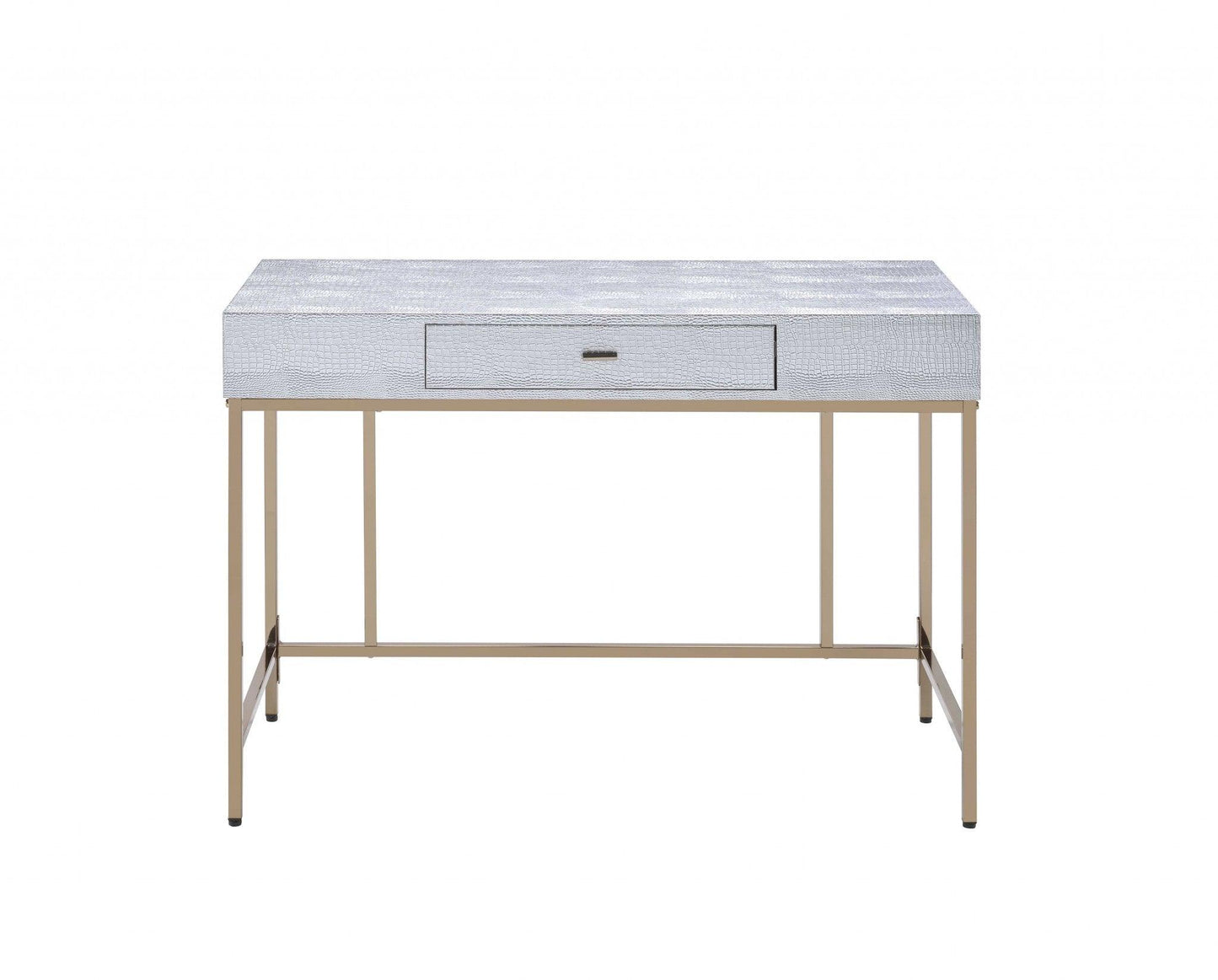 43" X 19" X 32" Champagne And Silver Metal Tube Desk - AFS