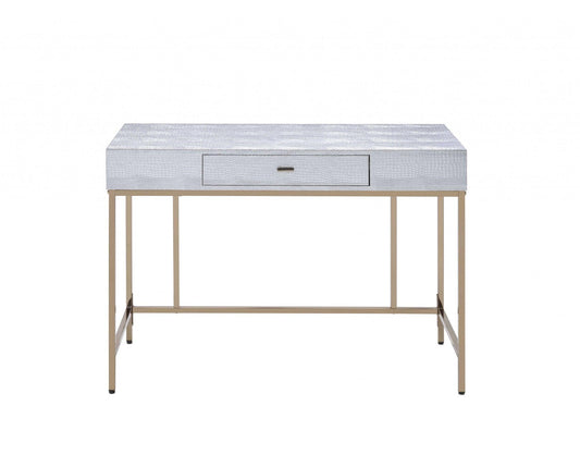 43" X 19" X 32" Champagne And Silver Metal Tube Desk - AFS