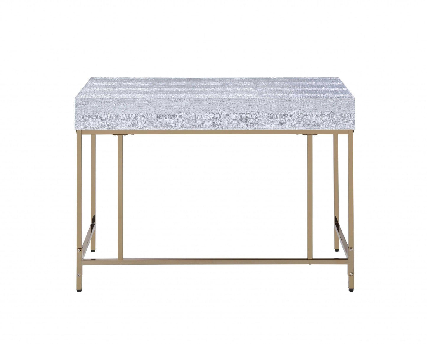 43" X 19" X 32" Champagne And Silver Metal Tube Desk - AFS