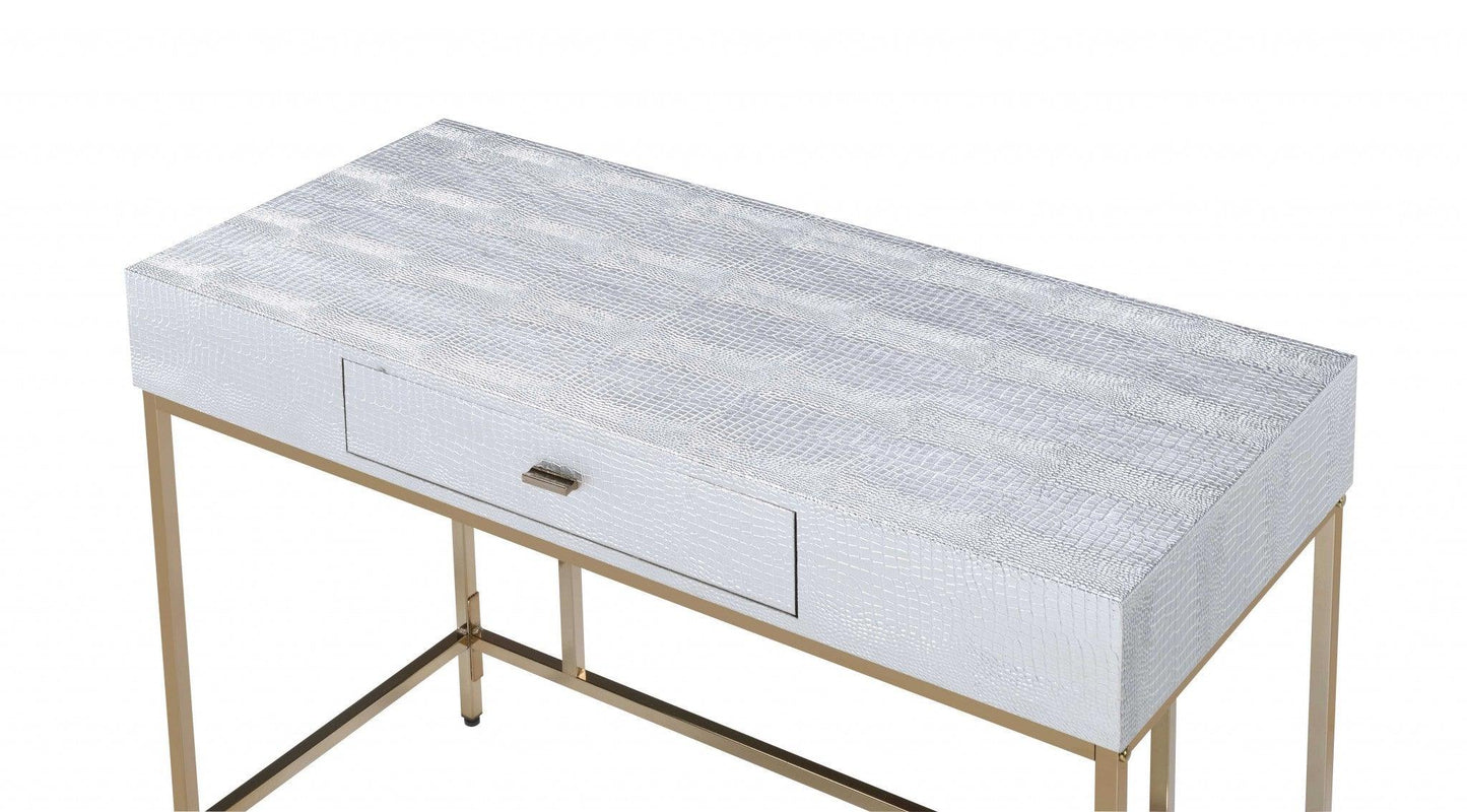 43" X 19" X 32" Champagne And Silver Metal Tube Desk - AFS