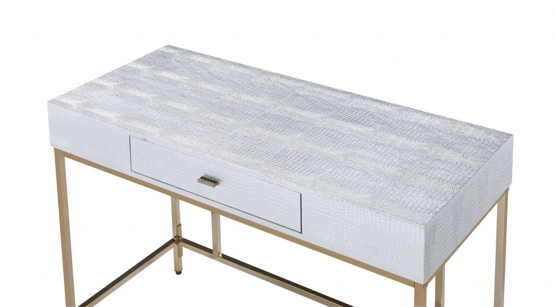 43" X 19" X 32" Champagne And Silver Metal Tube Desk - AFS