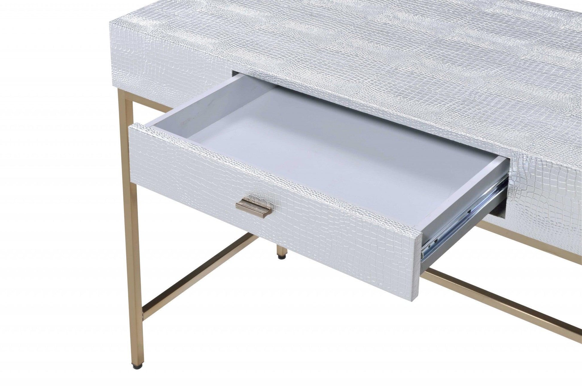 43" X 19" X 32" Champagne And Silver Metal Tube Desk - AFS