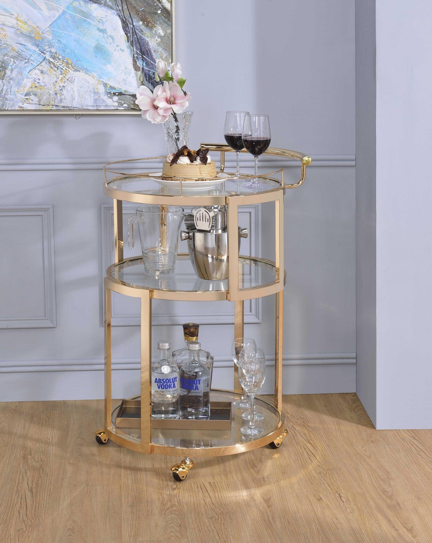 22" X 21" X 34" Gold And Clear Glass Serving Cart - AFS