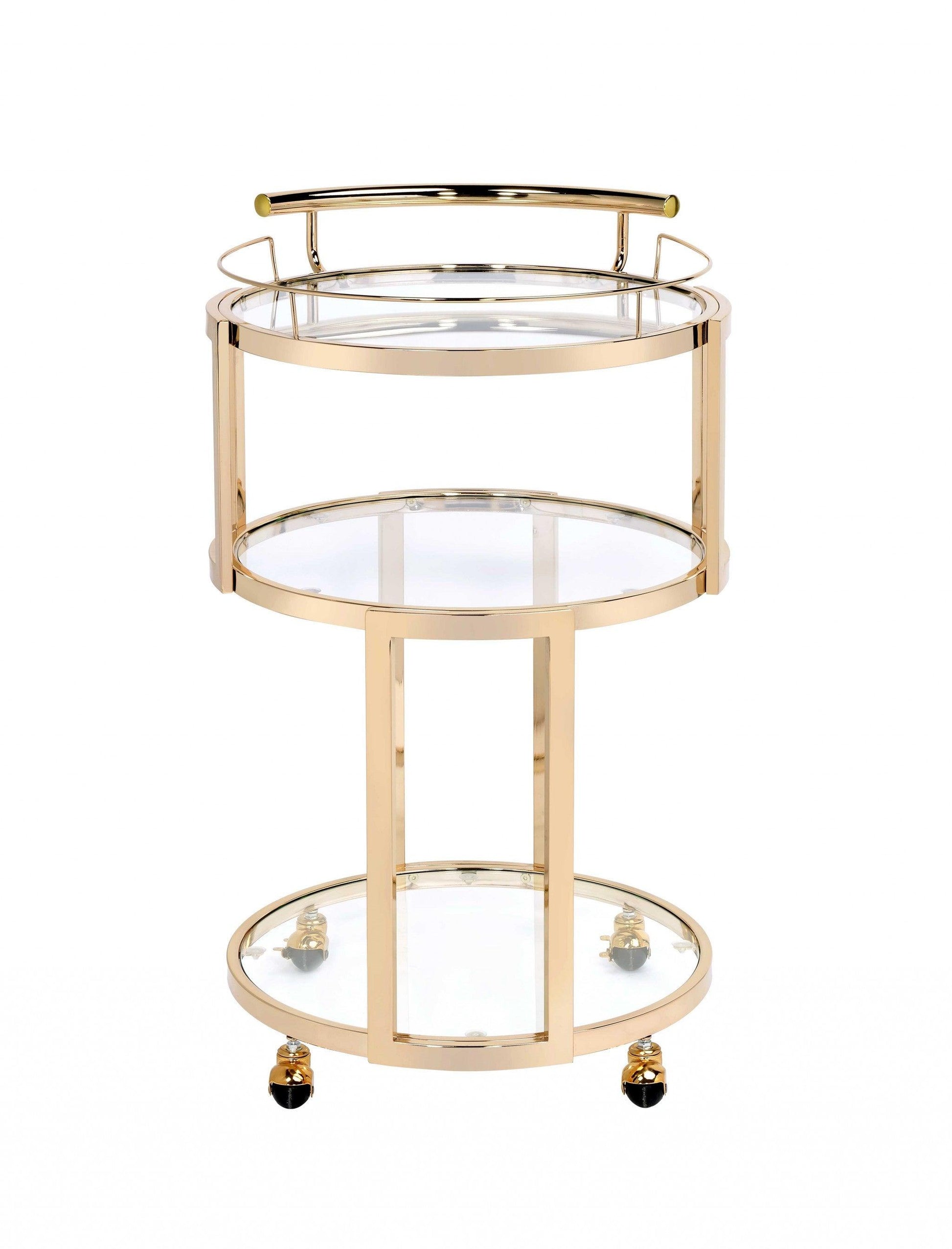 22" X 21" X 34" Gold And Clear Glass Serving Cart - AFS