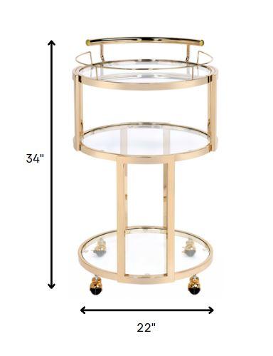 22" X 21" X 34" Gold And Clear Glass Serving Cart - AFS