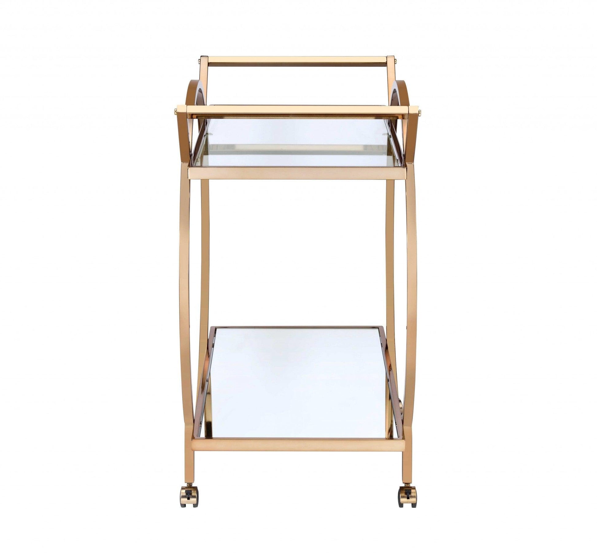 33" X 19" X 35" Champagne Metal Tube Serving Cart - AFS