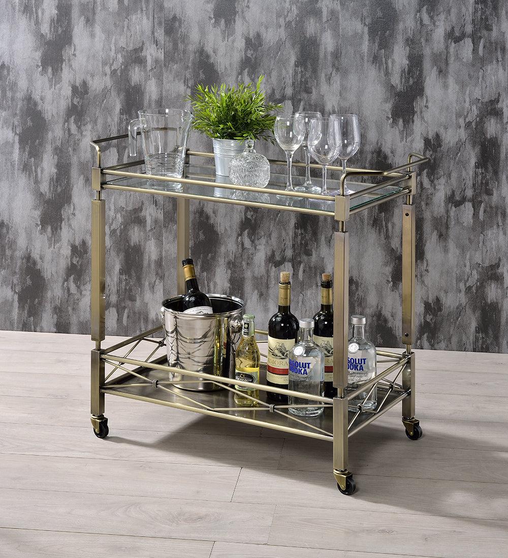 34" X 20" X 35" Antique Brass Metal Serving Cart - AFS