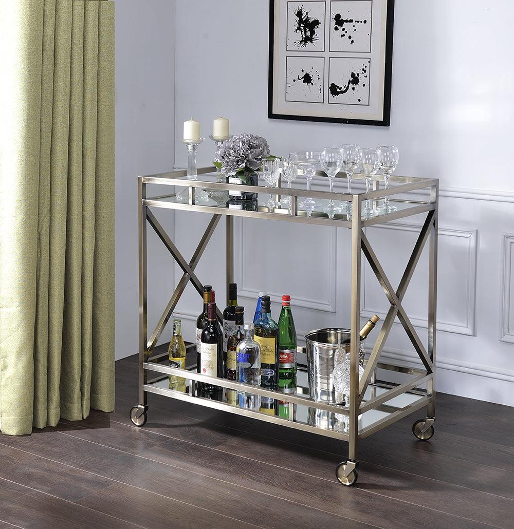 34" X 20" X 35" Antique Brass Metal Serving Cart - AFS