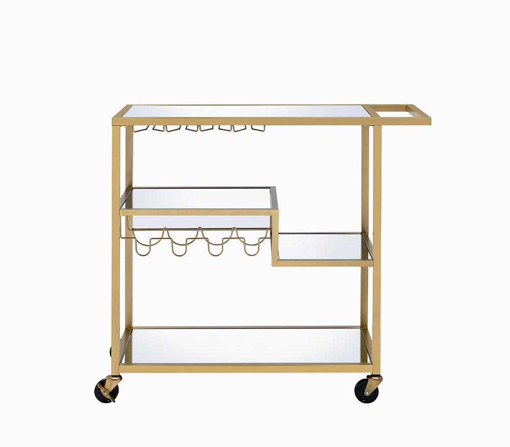 22" X 21" X 34" Gold And Clear Glass Serving Cart - AFS