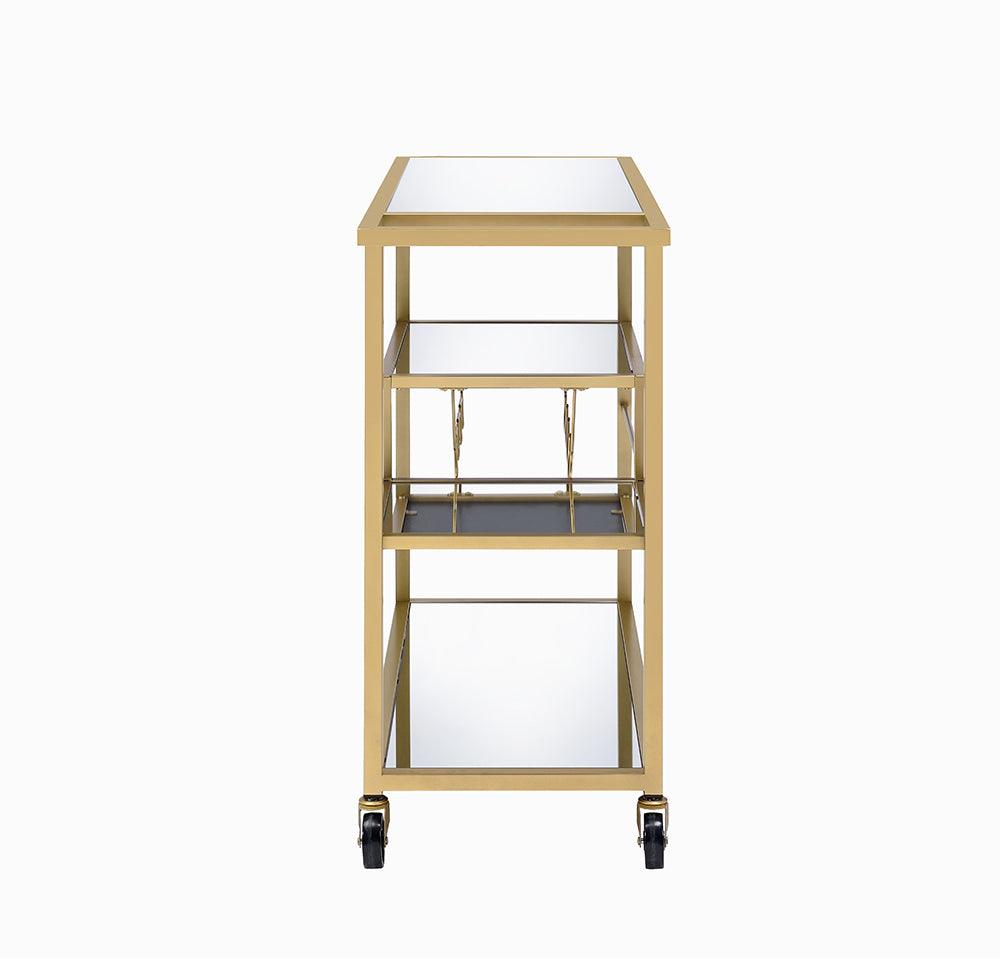 22" X 21" X 34" Gold And Clear Glass Serving Cart - AFS