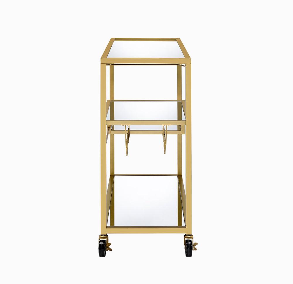 22" X 21" X 34" Gold And Clear Glass Serving Cart - AFS